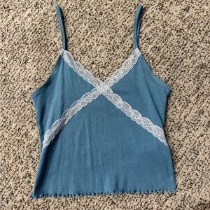 Nordstrom Top Shop Blue Lace Trim Tank Top